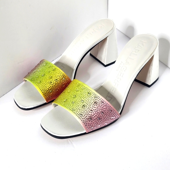 KARL LAGERFELD Women's Multi-Color Pera Rhinestone Heels Sandals Size 9.5 - Picture 7 of 9